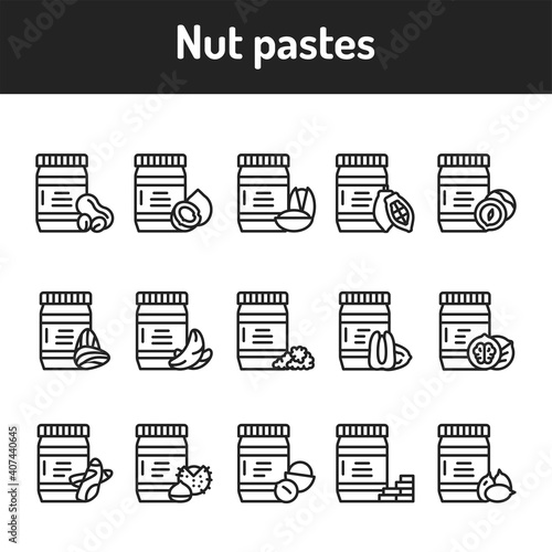 Nuts and seeds black line icons set. Isolated vector element. Outline pictograms for web page, mobile app, promo.