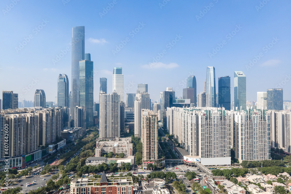 Aerial photography of Guangzhou, China, urban architectural landscape