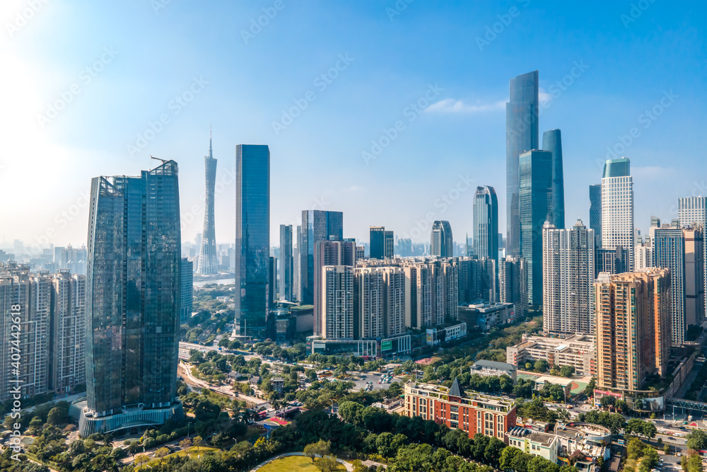 Aerial photography of Guangzhou, China, urban architectural landscape