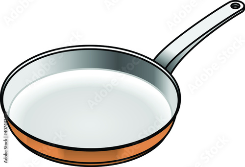 A satin-finish copper frying pan with a stainless steel interior.