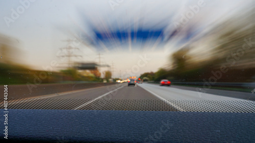 driving on the highway, motion blur