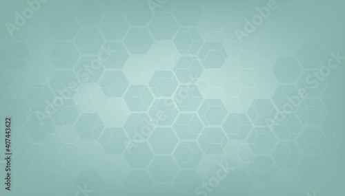 Abstract green color of healthy and medical background. Technology and science with hexagonal shape background.