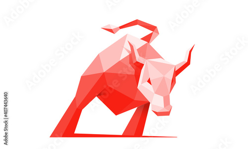 Geometric red bull low poly logo vector 