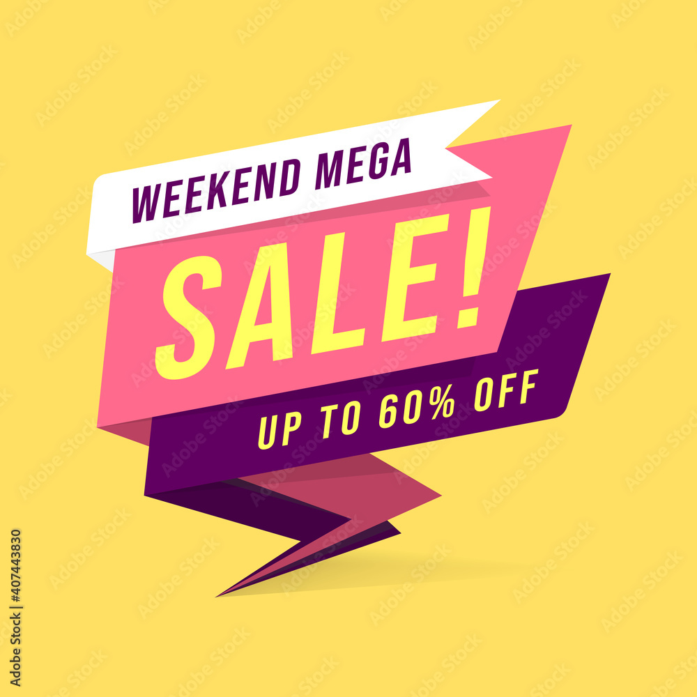 Weekend mega sale banner template in flat style. Weekend mega sale banner template in flat style.
