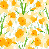 Seamless season pattern with yellow daffodils. Endless texture for floral summer design