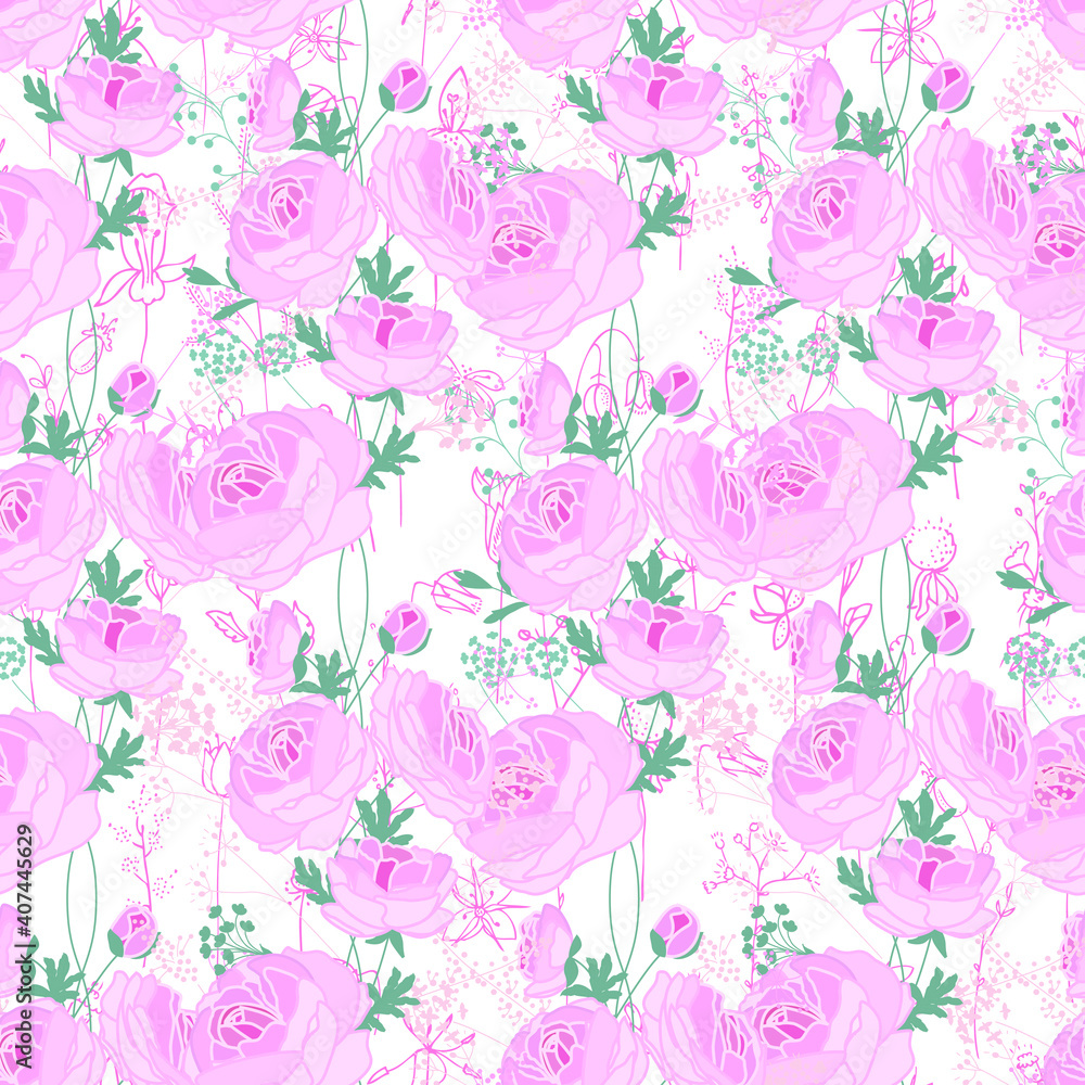 Seamless season pattern with pink roses. Endless texture for floral wedding design Seamless season pattern with pink roses. Endless texture for floral wedding design