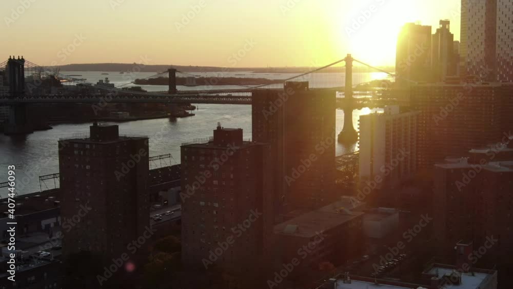 Brooklyn, NY, USA - March 15, 2020 : The Williamsburg Bridge connecting the Lower East Side to Williamsburg Brooklyn, NY, USA - March 15, 2020 : The Williamsburg Bridge connecting the Lower East Side to Williamsburg