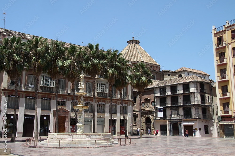 Constitution square in the Spanish seaside city of Malaga