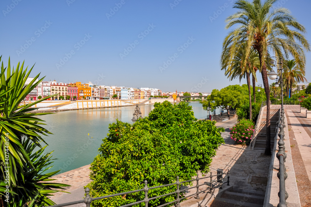 Seville embankment of Guadalquivir river, Spain