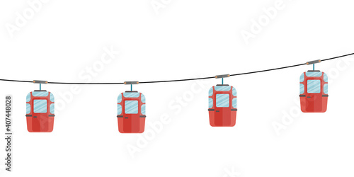 Cable-car on rope-way cartoon drawing over white background