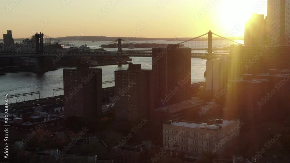 New York, NY, USA - February 1, 2020 : The Manhattan Bridge connecting Lower Manhattan to Dumbo in New York City New York, NY, USA - February 1, 2020 : The Manhattan Bridge connecting Lower Manhattan to Dumbo in New York City