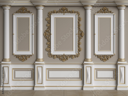 Classic interior wall with mouldings