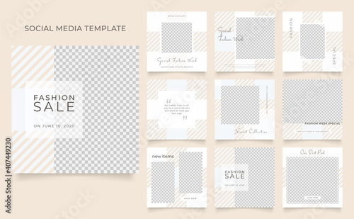 social media template banner blog fashion sale promotion. fully editable instagram and facebook square post frame puzzle organic sale poster. brown beige khaki vector background