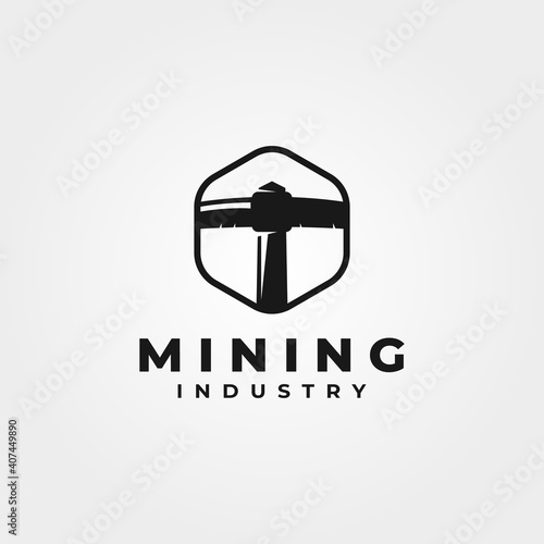 mining coal pickaxe logo vector vintage symbol illustration design