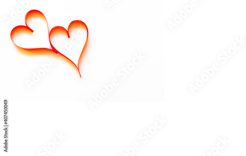 Two hearts on a white background.For Valentine's Day.Concept of love, wedding, tenderness. Copy space, place for your text.