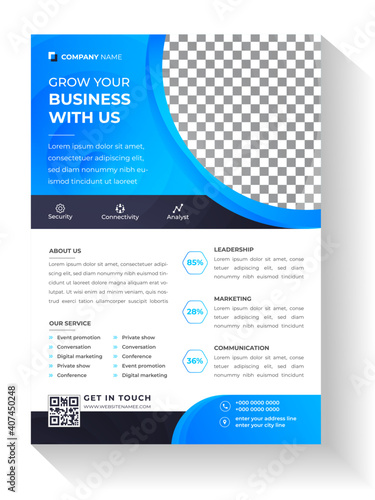 Corporate business flyer poster pamphlet brochure cover template design with blue color. marketing, business proposal, promotion, advertise, publication, cover page. eps 10 vector illustration