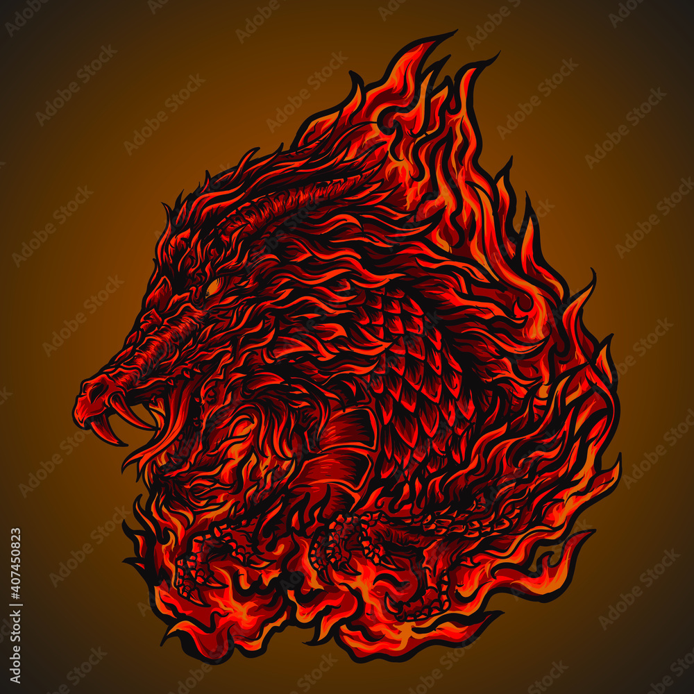 Fototapeta premium artwork illustration and t-shirt design fire dragon premium vector