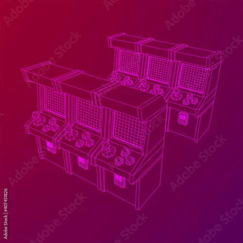 Arcade retro game machine. Wireframe low poly mesh vector illustration.