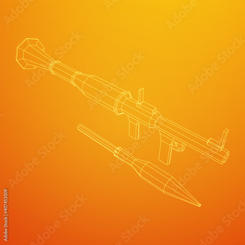 Anti-tank rocket propelled grenade launcher - RPG 7. Wireframe low poly mesh vector illustration.