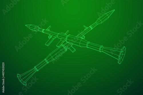 Anti-tank rocket propelled grenade launcher - RPG 7. Wireframe low poly mesh vector illustration.
