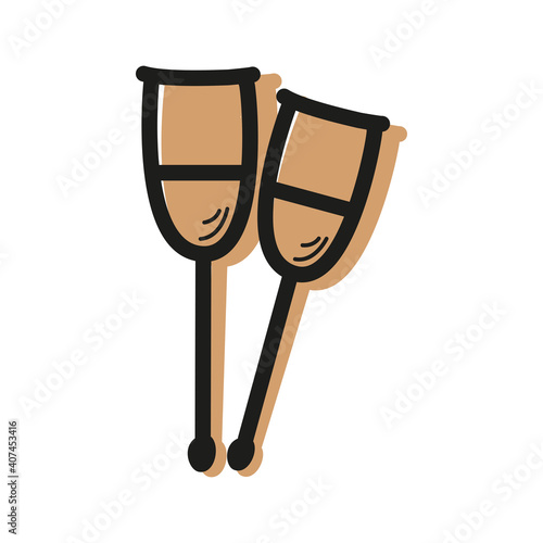 Vector linear color icon in the form of medical crutches. concept of traumatology and orthopedics
