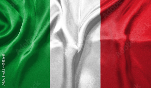 Italy flag wave close up. Full page Italy flying flag. Highly detailed realistic 3D rendering