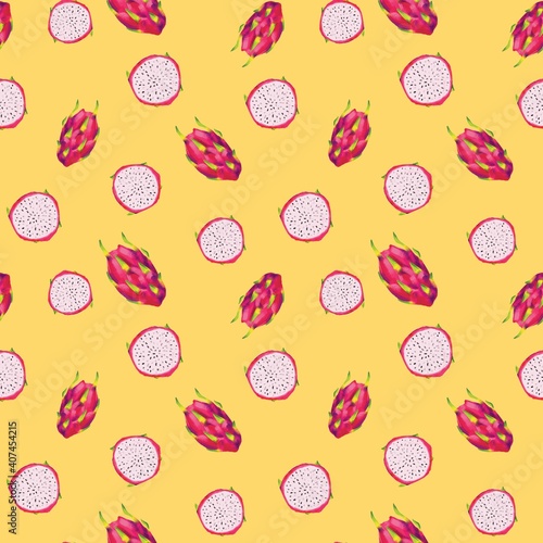 seamless fruits pattern. design for textile, fabric, wallpaper and packaging. Digital illustration, Dragon fruits, food art.
