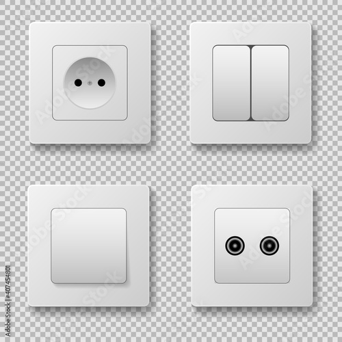 Sockets and switches on a transparent background. vector illustration
