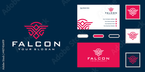 falcon minimalistic logo with stylish line design template and business card