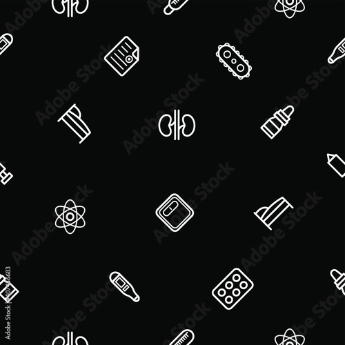 Seamless Pattern Abstract Doodle Elements Hand Drawn Collection Medicine Vector Design Style Background Medic Syringe Tablet Heart Illustration Cartoon Icons © Дмитрий