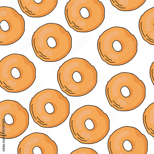 Bagel seamless pattern, pastries in cartoon style on a white background