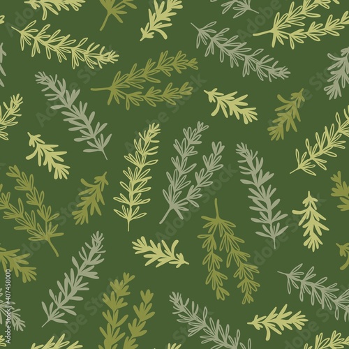 Rosemary Kitchen Herb Garden Vector Illustration Seamless Pattern