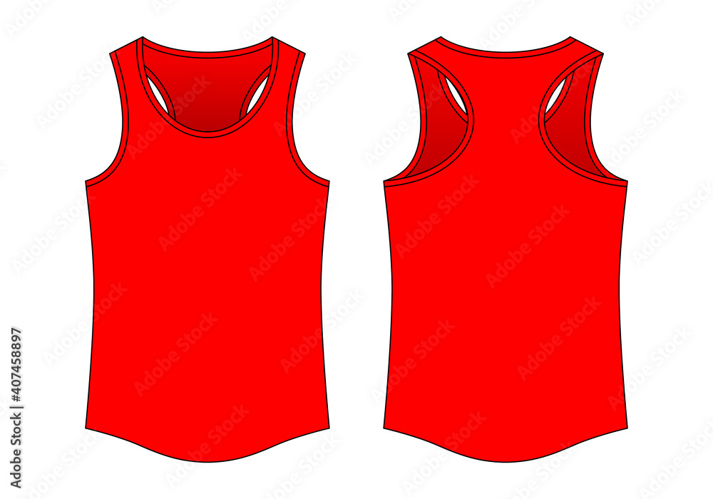 Blank Red Tank Top Template On White Background.Front and Back View Blank Red Tank Top Template On White Background.Front and Back View