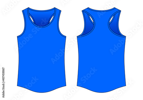 Blank Blue Tank Top Template on White Background. Front and Back Views, Vector File.