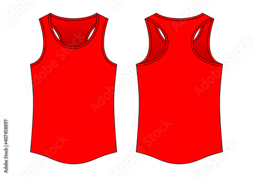 Blank Red Tank Top Template on White Background. Front and Back Views, Vector File
