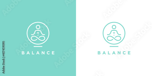 Yoga studio logo. Wellness health spa line icon. Meditation symbol. Zen harmony balance sign. Vector illustration.
