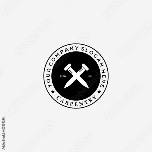 Emblem of Steel Logo Design, Illustration of Spike Vector, Simply Woodwork Concept