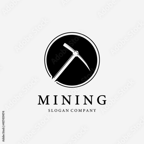 Simple Logo Mining With Pickaxe Vector Design Illustration Vintage, Digger Concept, Minimalist Concept of Mining
