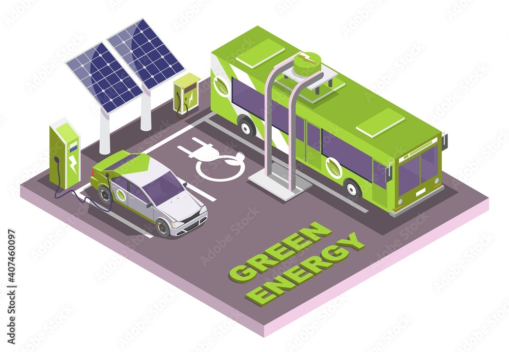 Isometric eco transport, electric vehicle charging station with solar ...