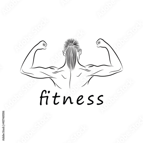 muscular female fitness sport back view logo design vector illustration
