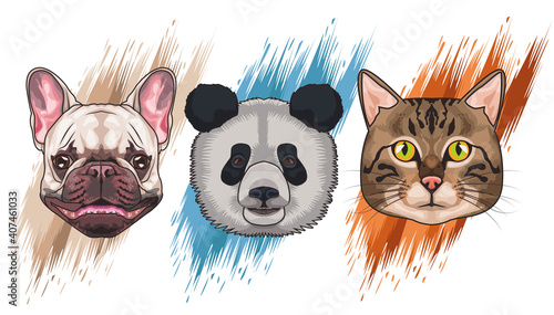 bundle of three animals domestics and wild set icons