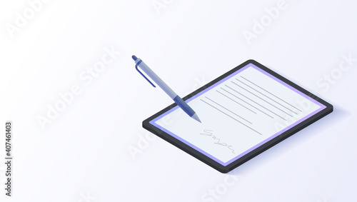 タブレット端末でサインする　アイソメトリック