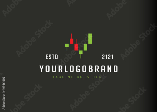 Trade logo design inspiration. Vector illustration of candlestick chart with rising and falling positions. Modern vintage icon design template with line art style.