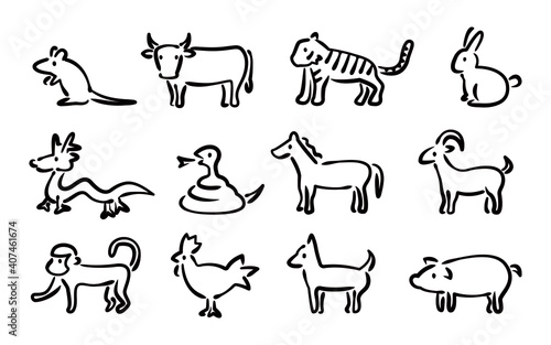 Chinese Zodiac illust Vector Set (Hand-drawn line version)