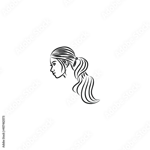 beauty female long wavy hairstyle model logo design vector illustration