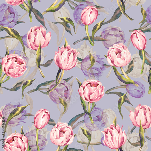 Seamless pattern of tulips