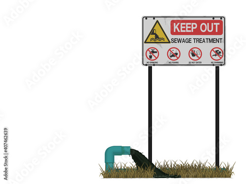 Isolated sewage treatment area on white background