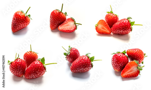 Set of Fresh strawberries isolated on white background. vegan food. healthy food concept