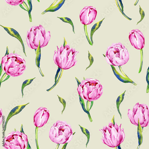 Seamless pattern of tulips