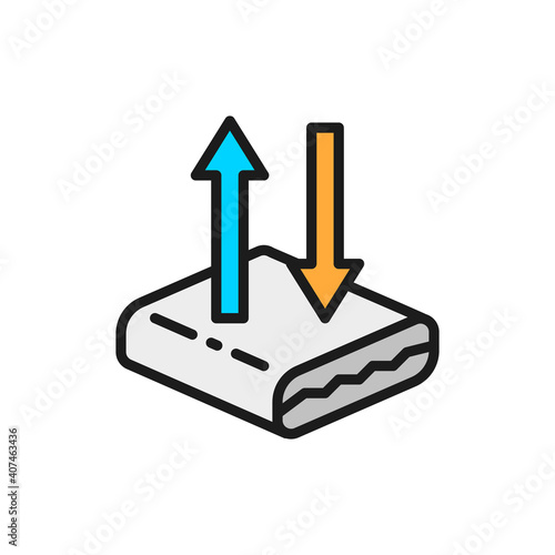 Breathable mattresses, flexibility orthopedic mattress flat color line icon.